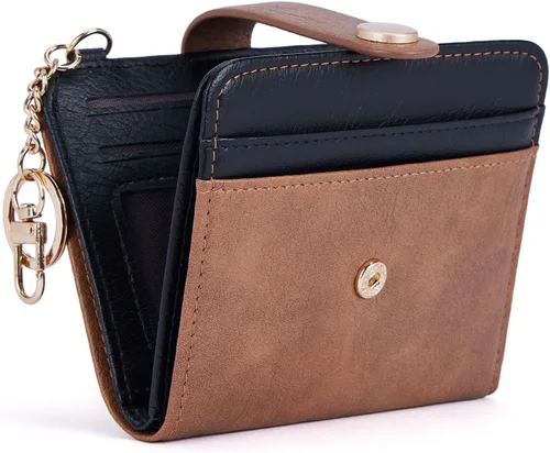 Vista 13 de POIUGOYA Billetera delgada para mujer, con bloqueo RFID, plegable, tarjetero con cremallera y bolsillo para monedas, ventana para identificación