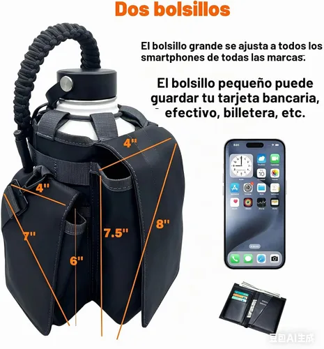 Vista 3 de Funda aislada para botella de agua de 64 onzas, bolsa de transporte de botella de agua de medio galón, soporte para jarra de agua de medio galón