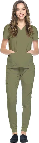 Vista 8 de Dagacci Medical Uniform® Women's V-Neck Jogger Scrubs Negro