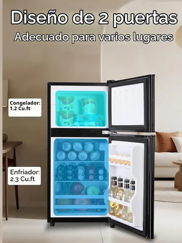 Vista 3 de F.W.WOOLWORTHS - Refrigerador compacto de 3.5 pies cúbicos con congelador, refrigerador mini de 2 puertas, termostato ajustable, para dormitorio