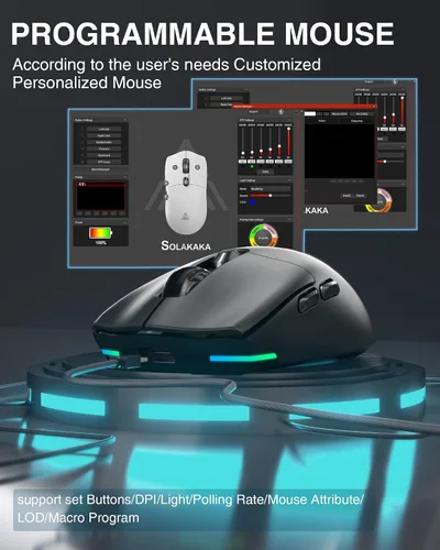 Vista 6 de SM800 - Ratón inalámbrico para juegos, 26K DPI, 2.05 oz, ultra ligero, trimodo tipo C, con cableBluetooth2.4GHz, botones programables, compatible