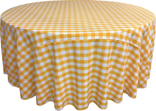 Vista 5 de Mantel LA Linen, redondo, a cuadros, polivinílico, 51 pulgadas.
