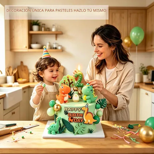 Vista 6 de Decoración para pastel de dinosaurio de 2º cumpleaños con vela de dinosaurio y huevo, 27 piezas no tóxicas Dinosaurio 2º cumpleaños