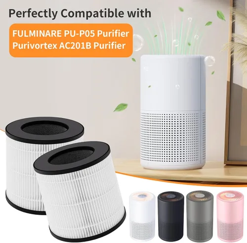 Vista 2 de Paquete de 2 filtros de repuesto PU-P05 AC201B compatibles con purificadores de aire FULMINARE PU-P05 y Purivortex AC201B, filtros 3 en 1