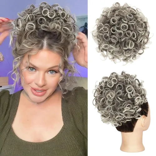 Vista 24 de Lommel Moño desordenado del pelo del pedazo natural suave rizado bollos Hairpieces (13W) Moño de pelo rizado suelto con cordón para mujer