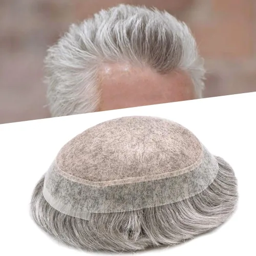 Vista 40 de Monofilamento fino para hombre, sistema de cabello humano Remy, piel de polietileno transparente alrededor del postizo de monofilamento, peluca