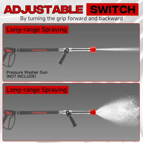 Vista 3 de Boquilla ajustable para lavadora a presión de largo alcance para revestimiento de 2 pisos 2 Mode Shooter Tip, 12" Stainless Steel Lance, 1/4