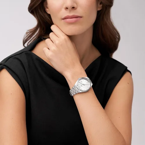 Vista 5 de Fossil Reloj de tres manecillas de acero inoxidable Serena para mujer, plateado, 38 mm, Scarlette