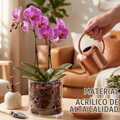 Vista 6 de Maceta de orquídea acrílica transparente de 5 pulgadas con agujeros