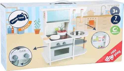 Vista 5 de Small Foot Wooden Toys - Cocina de juego para niños con rango, horno, fregadero de cocina y accesorios diseñados para niños a partir de 3 años