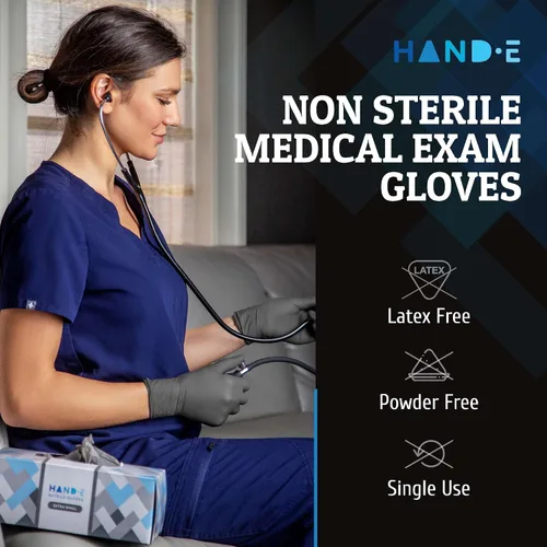 Vista 2 de Guantes desechables de nitrilo gris, 50 y 200 unidades, guantes médicos sin látex