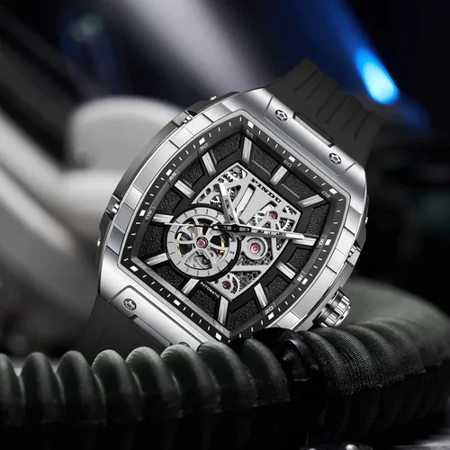 Vista 3 de GLENAW PINDU Men's Fashion Chronograph Sport Style Watch Casual Tonneau Skeleton Watch Date Quartz Analog Watch Timepiece for Men
