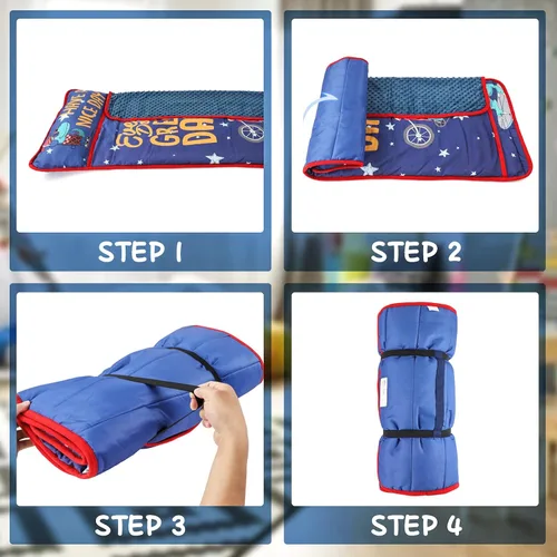 Vista 6 de TANOSHII® Tapete para siesta para niños pequeños con almohada y manta, tapete portátil para dormir para niños, para guardería, preescolar, 21 x 53