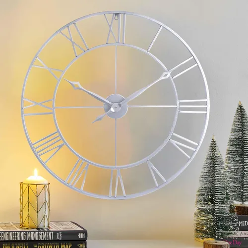 Vista 11 de CLXEAST Relojes de pared de 24 pulgadas para decoración de sala de estar, reloj de pared grande de metal negro que funciona con pilas Número arábigo