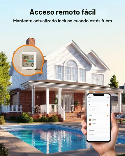 Vista 4 de Lumary Termómetro inteligente higrómetro, WiFi y Bluetooth sensor de humedad de temperatura interior con alerta de aplicación, pantalla LED