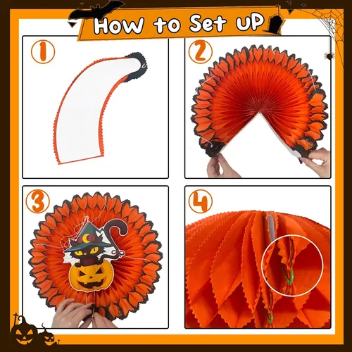 Vista 4 de Adornos colgantes de Halloween para exteriores, adornos colgantes grandes de Halloween para árbol, 3 adornos de bola de panal de abeja de Halloween