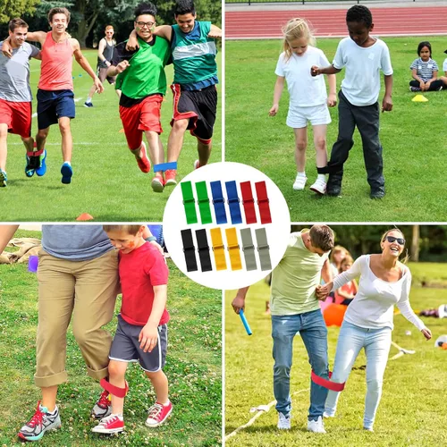 Vista 4 de 12 bandas de carreras de 3 patas, lazo elástico firme para niños, juegos al aire libre, trabajo en equipo, fiesta de cumpleaños, juego para adultos