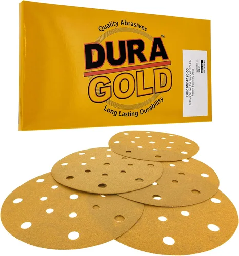 Vista 7 de Dura-Gold Discos de lijado dorados de 6 pulgadas de alta calidad, grano 60 (caja de 50), papel de lija de gancho y bucle sin polvo con patrón de 17
