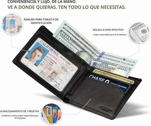 Vista 5 de SERMAN BRANDS Mens Slim Bifold Wallet RFID Blocking Minimalist Front Pocket Wallets for Men - Thin & Stylish A. Jet Black Elite