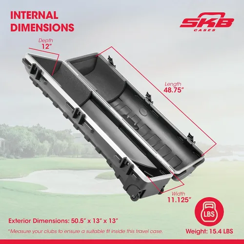Vista 2 de SKB Staff ATA Hard Shell Plastic Golf Travel Case for Cart Bags with 2 Wheels - Heavy-Duty Rolling Club and Driver Carrier for Airline Transport