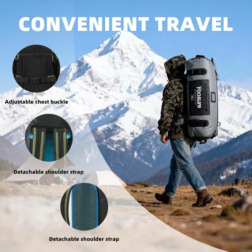 Vista 3 de Bolsa de lona impermeable de 80 Lt, mochila seca para motocicleta, bolsas impermeables con cremallera y almohadilla espaciadora para kayak, rafting