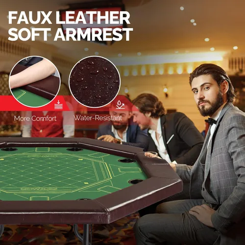 Vista 2 de PEXMOR Mesa de póquer plegable, mesa de blackjack Texas Holdem plegable octogonal para 8 jugadores con fieltro de grado casino, riel acolchado