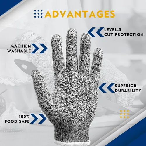 Vista 4 de Guantes seguros resistentes a cortes de alto rendimiento EN388 grado alimenticio nivel 5 protección para hombres y mujeres cocina