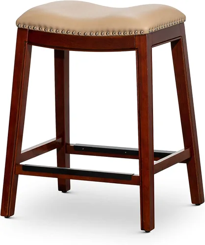 Vista 20 de DTY Indoor Living Durango - Taburete de cuero regenerado, taburete de mostrador de 24 pulgadas, acabado espresso, asiento de cuero negro
