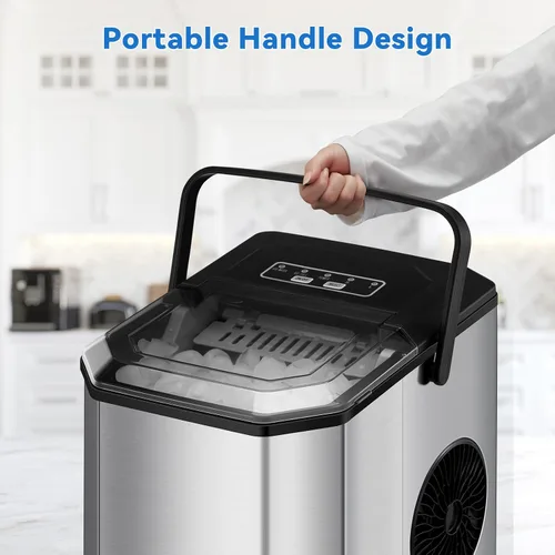 Vista 4 de Garvee Máquina de hielo para encimera, 26 libras en 24 horas, 9 cubos listos en 6 minutos con cuchara de hielo y cesta, máquina de hielo portátil