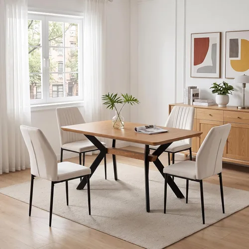 Vista 13 de HIPIHOM Mesa de comedor extensible de roble de 55-71" para cocina Mesa de roble