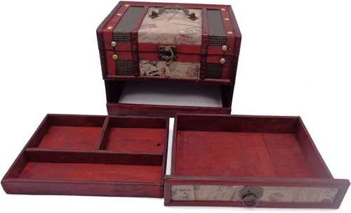 Vista 6 de iTun Joyero de madera vintage caja de almacenamiento organizadora estuche de regalo para mujeres aniversario boda recuerdos Navidad cumpleaños San