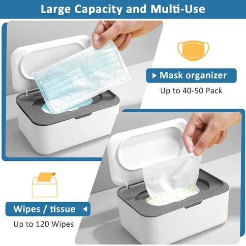 Vista 4 de Dispensador de toallitas para bebé, 3 piezas, con diseño de sellado, caja recargable que mantiene las toallitas frescas, fácil de abrir y cerrar