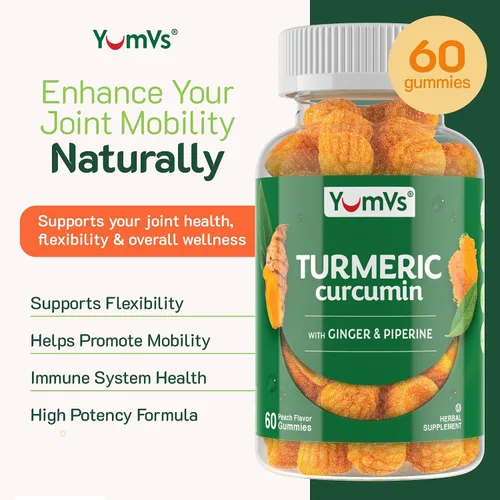 Vista 2 de Gomitas de extracto de cúrcuma de curcumina – Gomitas extra fuertes de suplemento de cúrcuma de 250 mg con 100 mcg de pimienta negra y 12 mg