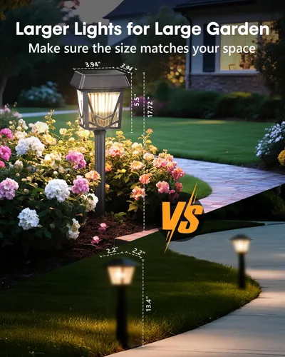 Vista 6 de Luces solares de jardín, paquete de 6 luces brillantes para camino con panel grande, 36 horas de duración, carga rápida tipo C, respiración