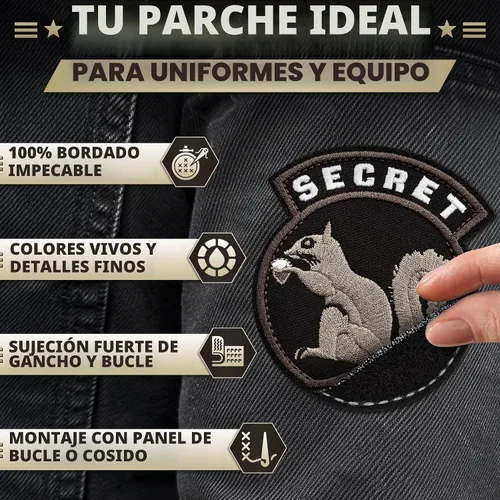 Vista 4 de Parche secreto de ardilla para equipo táctico - Parches de moral militar Negro