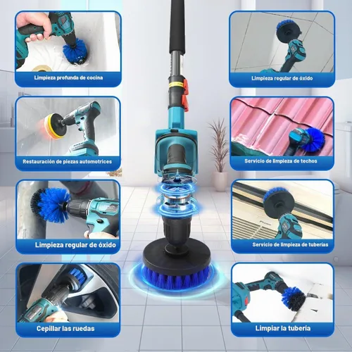 Vista 4 de Taladro telescópico inalámbrico 2 en 1, herramienta de limpieza de taladro de potencia máxima de 20 V con 2 baterías y cargador de 2.0 A, poste