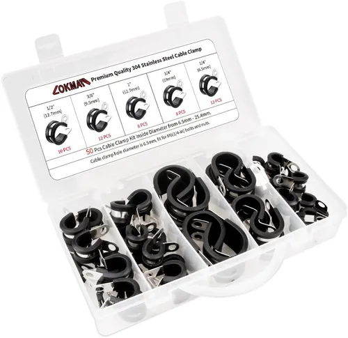 Vista 8 de LOKMAN Paquete de 12 abrazaderas de 1 pulgada de acero inoxidable para cables, abrazadera metálica aislada con acolchado de goma, soporte de tubo