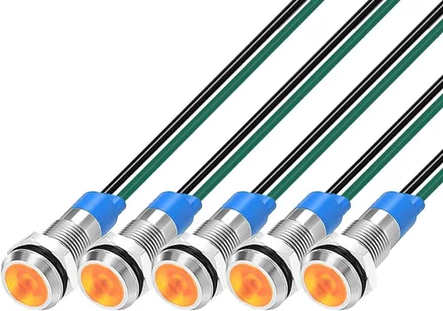 Vista 7 de Gebildet 6mm 3V-4.5V-5V-6V-7.5V-9VDC lámpara de señal impermeable con cable, luz indicadora LED metálica de ahorro de energía (5 piezas x LED rojo)