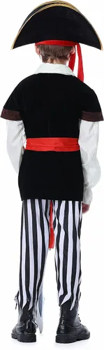 Vista 6 de Disfraz de pirata para niños con sombrero de pirata, parche de ojos, disfraz de pirata para niños, disfraz de cosplay para Halloween, fiesta