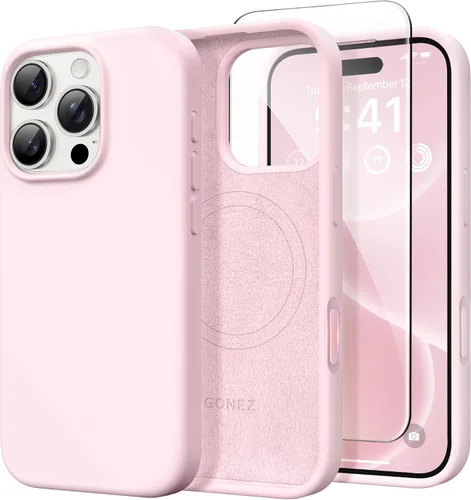 Vista 207 de GONEZ Funda magnética para iPhone 14, compatible con Magsafe, con protector de pantalla + protector de cámara, forro de microfibra antiarañazos