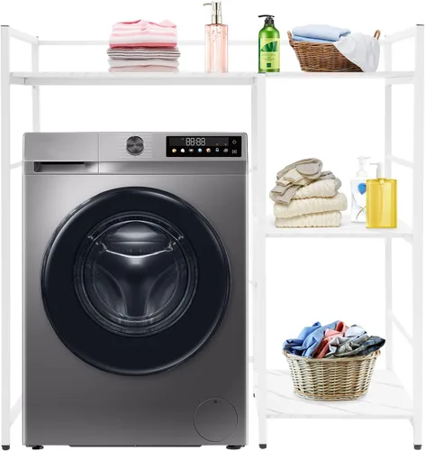 Vista 11 de Soporte apilable para lavadora y secadora con estante de almacenamiento, estantes resistentes para lavadora y secadora para lavandería Negro
