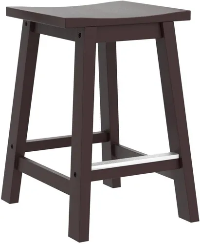Vista 5 de Juego de 2 taburetes de bar, altura de mostrador de 24 pulgadas con reposapiés, marco de madera maciza para encimera de cocina, taburete