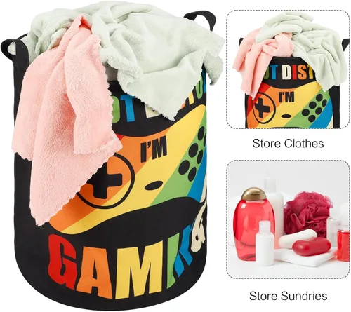 Vista 3 de Zhehao 2 Piezas Cesta de Ropa Sucia Gamer para Niños Cesta de Ropa Sucia para Niños Decoración de Habitación Gamer Cesta de Almacenamiento Gaming