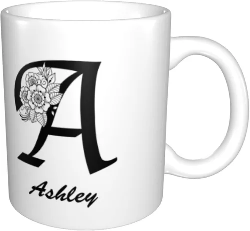 Vista 2 de Taza de café personalizada con inicial/nombre con letra de doble cara, divertidas y lindas tazas de café personalizadas, tazas de café de cerámica