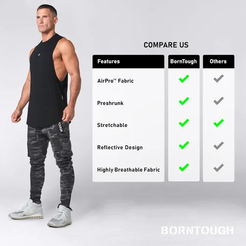 Vista 4 de Born Tough Camiseta sin mangas de entrenamiento de gran tamaño para hombre y corte atlético, para gimnasio, para entrenamiento, culturismo y correr