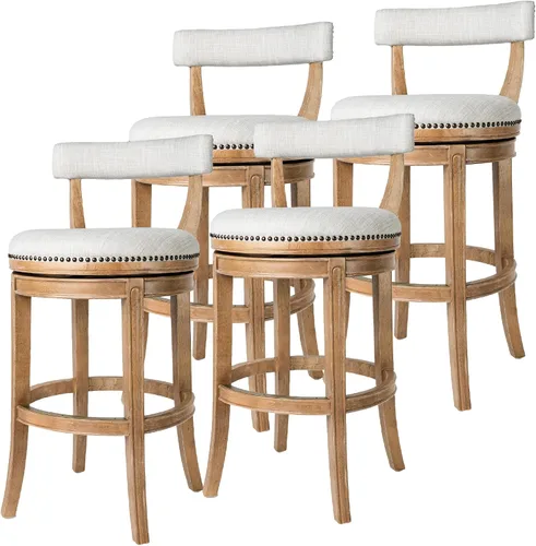 Vista 14 de Maven Lane Alexander - Juego de 2 taburetes de bar de 31 pulgadas, taburetes giratorios con reposapiés, tapicería de madera maciza gris y tela gris