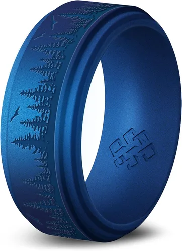 Vista 19 de Knot Theory Anillo de silicona para hombre, grabado de montaña, ondas, bosque, ancho de banda de 0.315 pulgadas, transpirable, ajuste cómodo