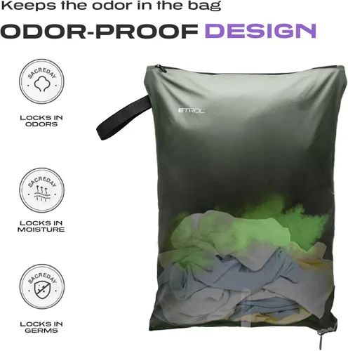 Vista 5 de Bolsa de lavandería de malla para viajes, gimnasio, universidad y campamento, organizador grande de ropa sucia lavable con cremallera con tela
