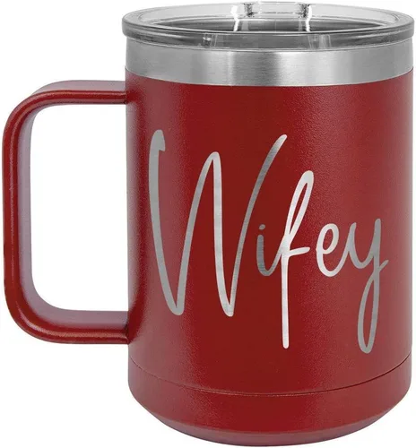 Vista 15 de WIFEY B Negro 15 oz taza de café w/tapa superior deslizante Taza de café de viaje aislado Ideas de regalo de cumpleaños o Navidad de mujeres