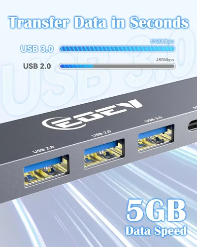 Vista 4 de Hub USB C 5 en 1 con HDMI 4K, adaptador USB C a HDMI, carga PD de 100 W, USB 3.0 5Gbps y 2 puertos USB 2.0, concentrador multipuerto tipo C